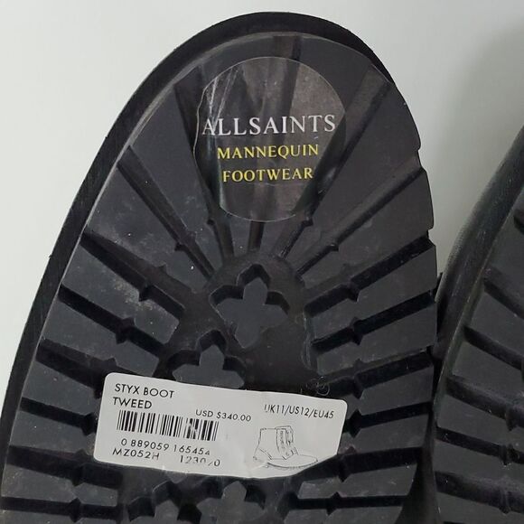 All Saints Men's Styx Boot Black Leather Tweed Size 12 - Picture 10 of 13